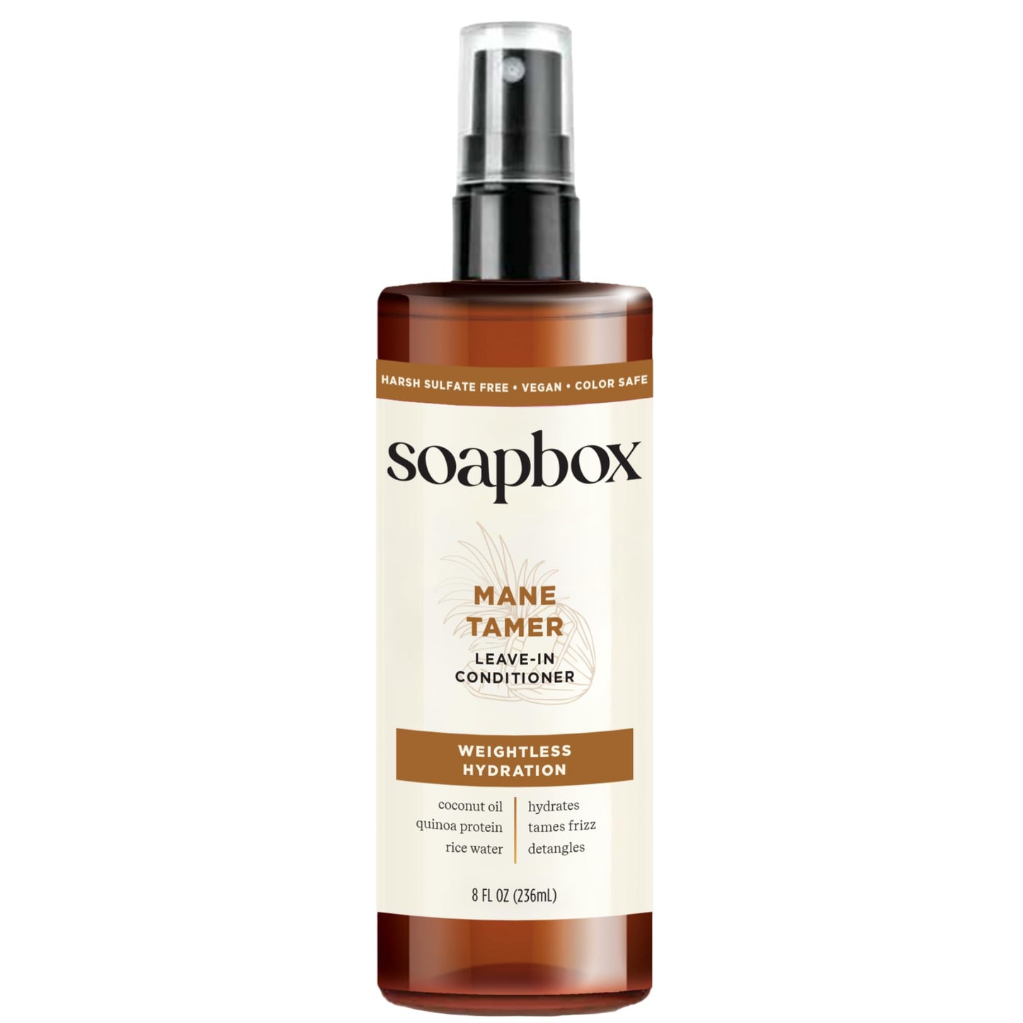 Soapbox Mane Tamer, Leave In Conditioner Spray - Smooth Flyaways & Add Shine - Detangler & Frizz Control Leave In Hair Conditioner - Paraben Free, Silicone Free, Color Safe & Vegan - 8 oz