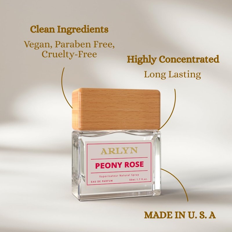 ARLYN Peony Rose Eau de Parfum, Peach-Rose-Vanilla, Long-Lasting Perfume for Women, Vegan, Cruelty Free, Made In USA - 50 ml | 1.7 FL Oz
