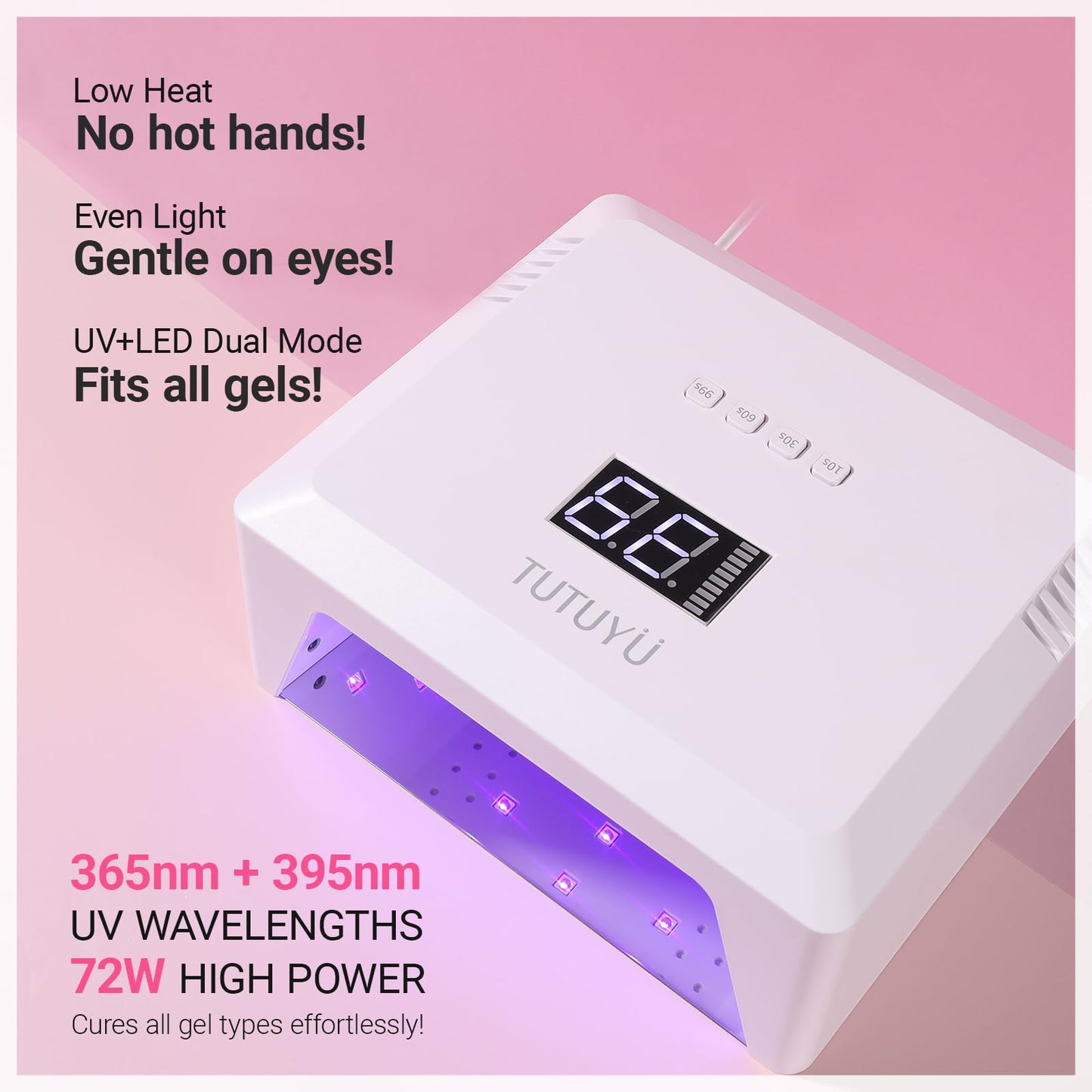 TUTUYU 72W UV LED Nail Lamp,Compact Design Nail Dryer for Gel Polish with 4 Timers,Auto Sensor,Dual Wavelength & Magnetic Reflective Bottom,Professional Nail Light for Home & Salon