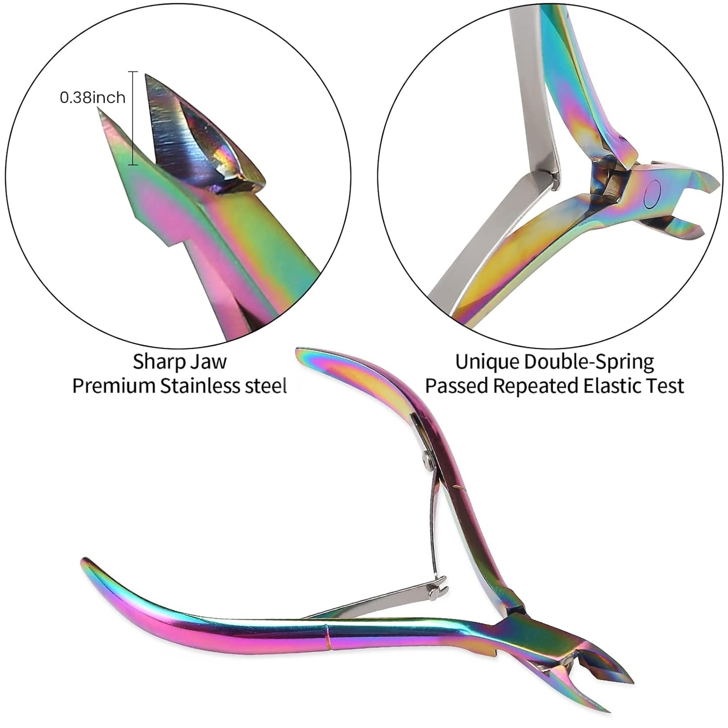 YINYIN Cuticle Trimmer Set - Durable Cuticle Remover with Pusher & Cutter | Rainbow Finish