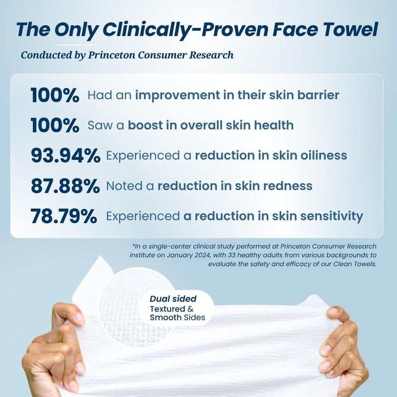 Clean Skin Club Face Towels - 100% Biobased Disposable Makeup Remover Wipes | Ultra Soft, 50 Ct Total