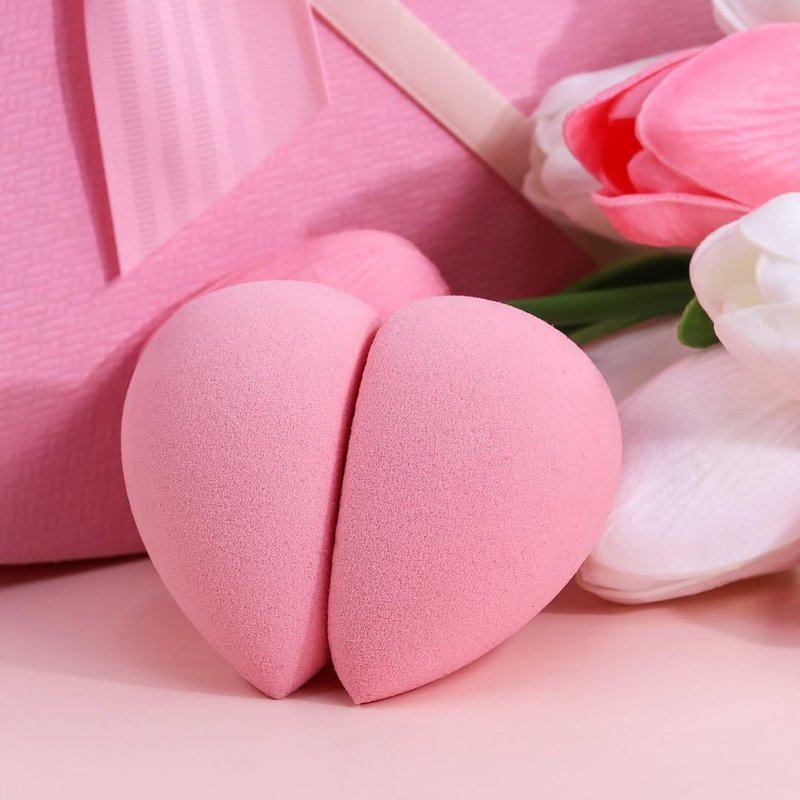 BEAKEY Makeup Sponge Set - Patented Flat Duo for Foundation & Powder | Latex-Free Pink Blending Sponges