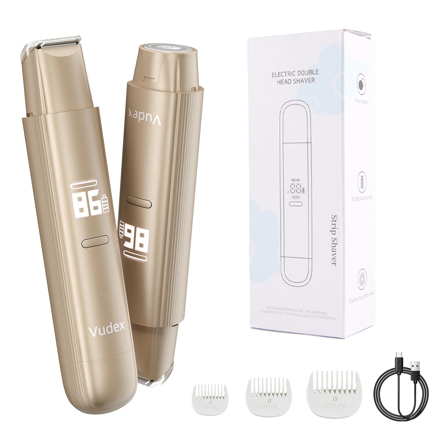 Bikini Trimmer for Women, Painless Electric Razor for Pubic Hair, Face, Legs, Underarms, IPX7 Waterproof Shaver with Ceramic Blades, USB Rechargeable, Portable for Travel, Gifts for Women (Gold)