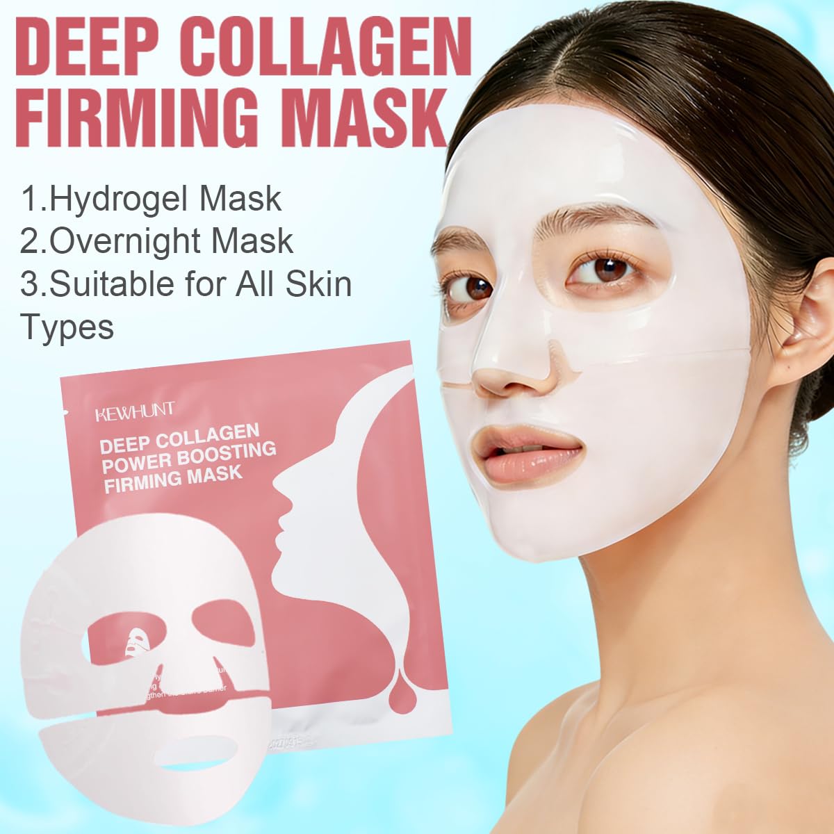 Kewhunt Deep Collagen Face Mask Overnight, Bio- Collagen Mask Real Deep Mask, Hydrating Hydrogel Masks with Low Molecular Collagen for Firming, Elasticity, Pore Minimizing 40g x 5ea Mothers Day Gifts