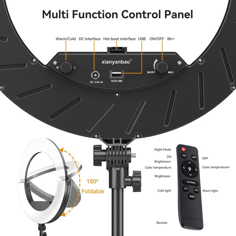 18 Inch Ring Light Kit, 55W6700k Dimmable LED Light, Tripod Stand, Remote Controller,Box,CRI95,Black