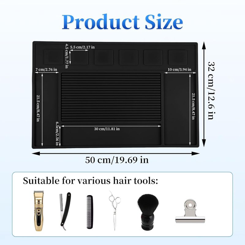 Magnetic Barber Mat - Tool Organizer with 6 Strong Magnets | Black Barber Station Accessory