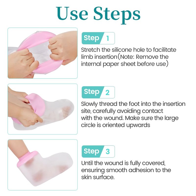 mosago Waterproof Cast Covers for Shower foot, shower boots for foot after surgery, Keep Wound/Bandage Dry Bath, Wound Protector Adult, Broken Foot/Ankle, Reusable Wound Care Supplies (Pink)