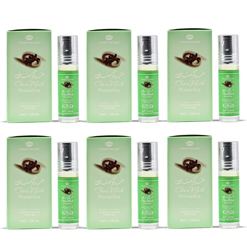 Al-Rehab Choco Musk Pistachio Perfume Oil Roll-On - 6ml (0.2 oz) | Nutty Gourmand Fragrance with Pistachio, Chocolate & Vanilla | Sweet, Creamy & Addictive | Long-Lasting Scent (Box of 6)