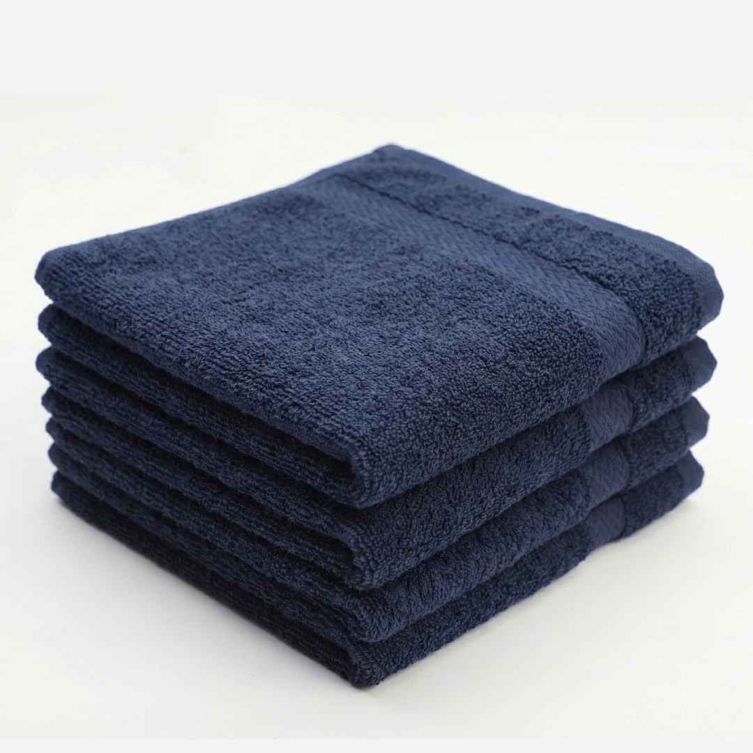 Premium Wash Cloths Set, 13 x13 Inches, 100% Cotton Ring Spun, Highly Absorbent and fast dry, Soft Feel Essential Washcloths for Bathroom, Spa, Gym, and Face, fingertip towel (Pack of 4) Navy