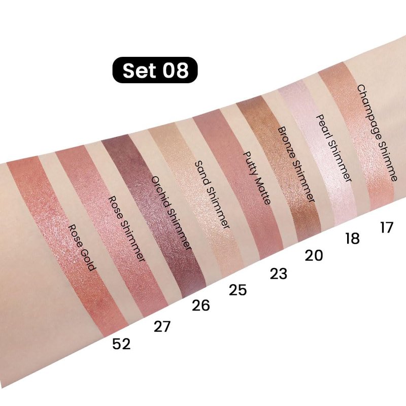evpct 8Pcs Cream Eye Shadow Brightener Sticks Makeup Sets, Champagne Pearl Bronze Putty Sand Orchid Rose Gold Shimmer Matte Eyeshadow Eyeliner Pencil Applicator Stick Palette Makeup for Older Women 08