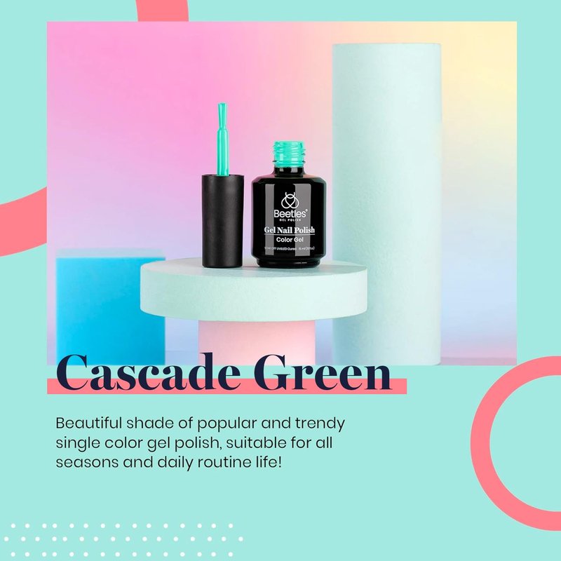 Beetles Teal Gel Nail Polish - Cascade Green 15ML/0.51Fl Oz, Teal Neon Gel Polish, Soak Off UV LED Summer Nails Art Design Manicure Salon DIY Home Neon Nails