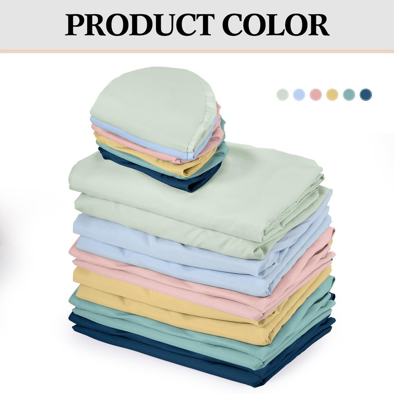 Kinlop 6 Set Microfiber Massage Table Sheet Set, Includes Flat and Fitted Sheets, Face Rest Cover, 6 Colors, Stain & Wrinkle Resistant(Pastel Color)