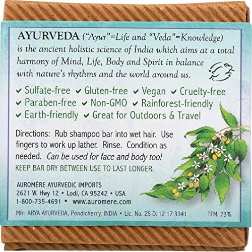 Auromere Ayurvedic Shampoo Bar - Eco Friendly, Handmade, Vegan, Cruelty Free, Natural, Non GMO, All in One Bar for Soap and Shampoo (4.23 oz), 6 pack