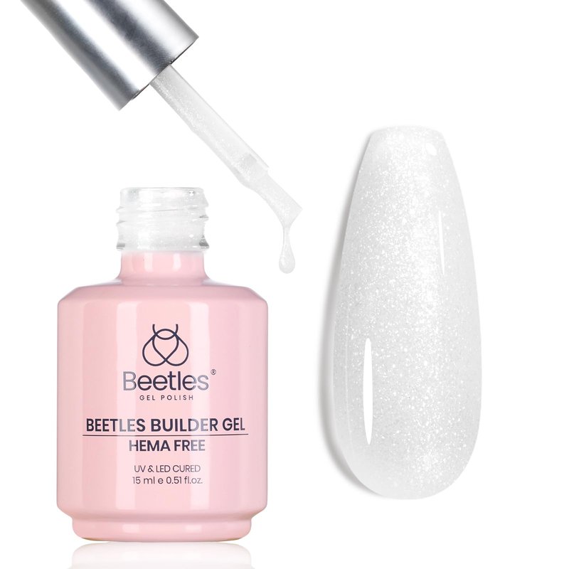 Beetles Builder Gel for Nails HEMA-Free,0.5 oz 8 in 1 White Glitter Builder Nail Gel,for Thickening Apex Building Strengthener Extension, LED UV Lamp Galaxy Whispers Color DIY Salon for Begginer