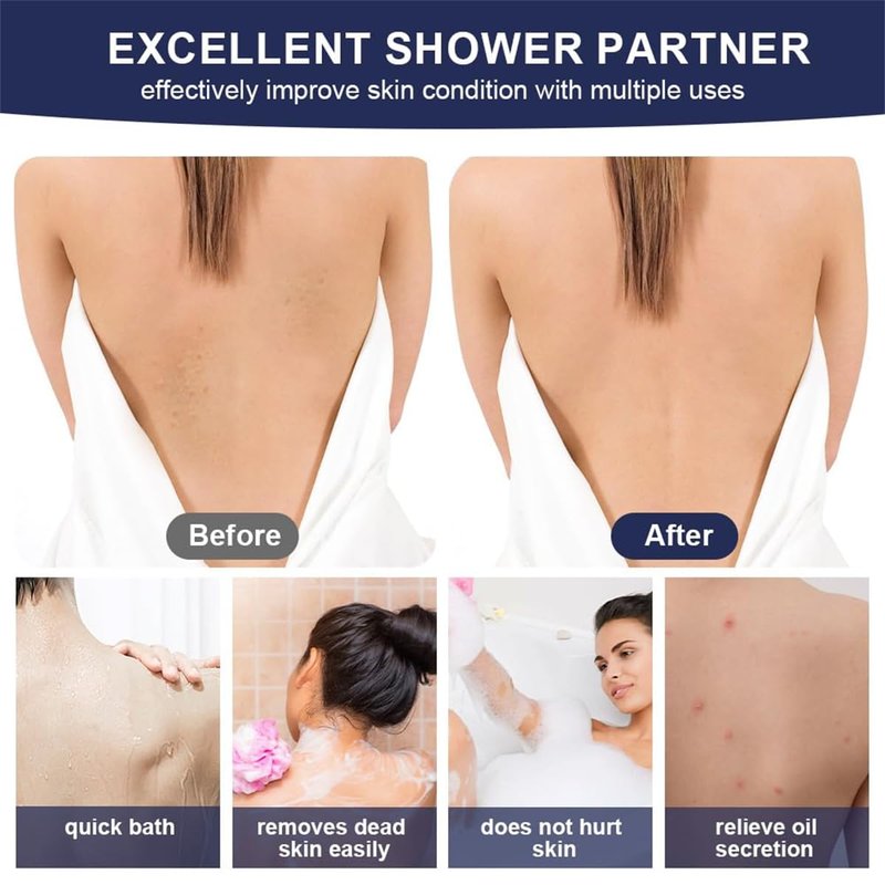 Exfoliating Back Scrubber for Shower, 34 Inches Back Scrubber with Handles, Double Sided Body Exfoliator Bath Tool, Exfoliating Washcloth to Scrub Your Body Deeply for Men & Women (Gray)