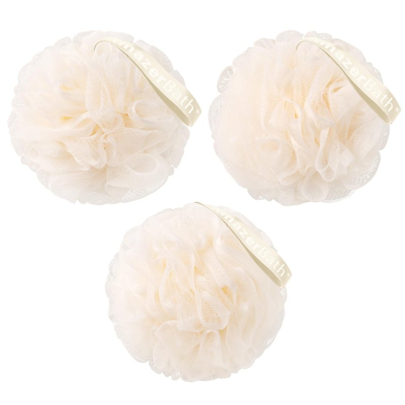 AmazerBath Loofah Sponge, Shower Loofah 60g/PCS - Body Scrubber Loofa Set of 3 Cream Color, Bath Sponge for Men and Women
