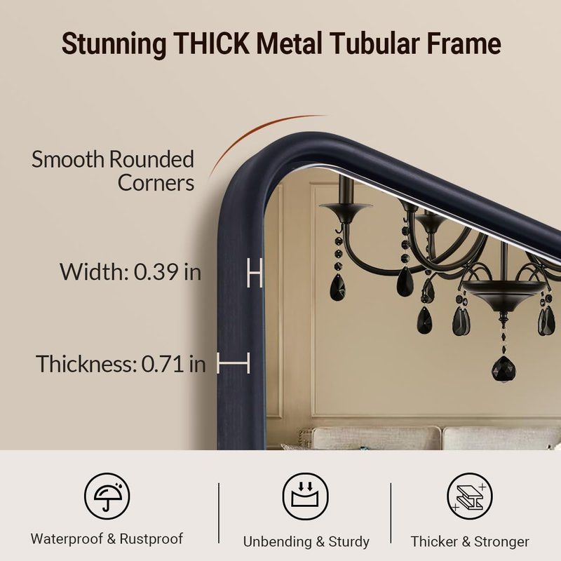 Black Bathroom Mirror - 30x36 Inch Rounded Rectangle Design | Modern Metal Frame for Vanity