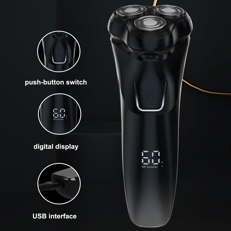 Electric Razor for Men Cordless: Wet/Dry Rotary Shaver Waterproof - USB Fast Charging, Precision Blades Sensitive Skin Care, Pop-up Trimmer Upgraded Elegant Black
