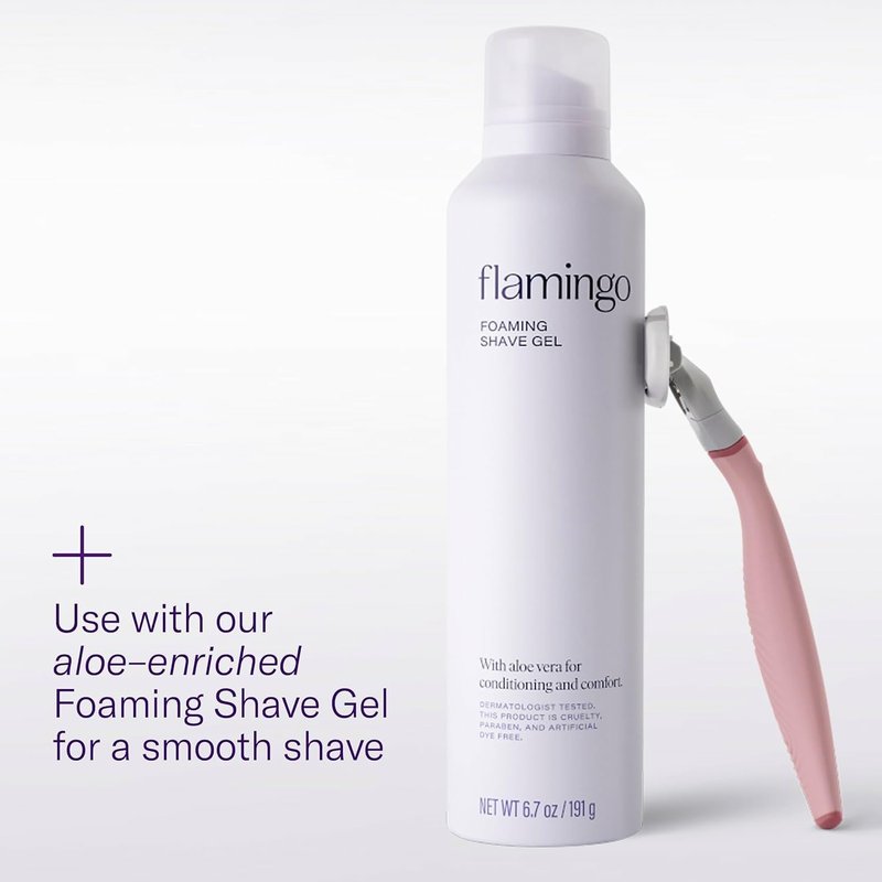 Flamingo Shaving Razor Set for Women - Original Handle, 4 Blade Refills & Shower Holder | Rose Color