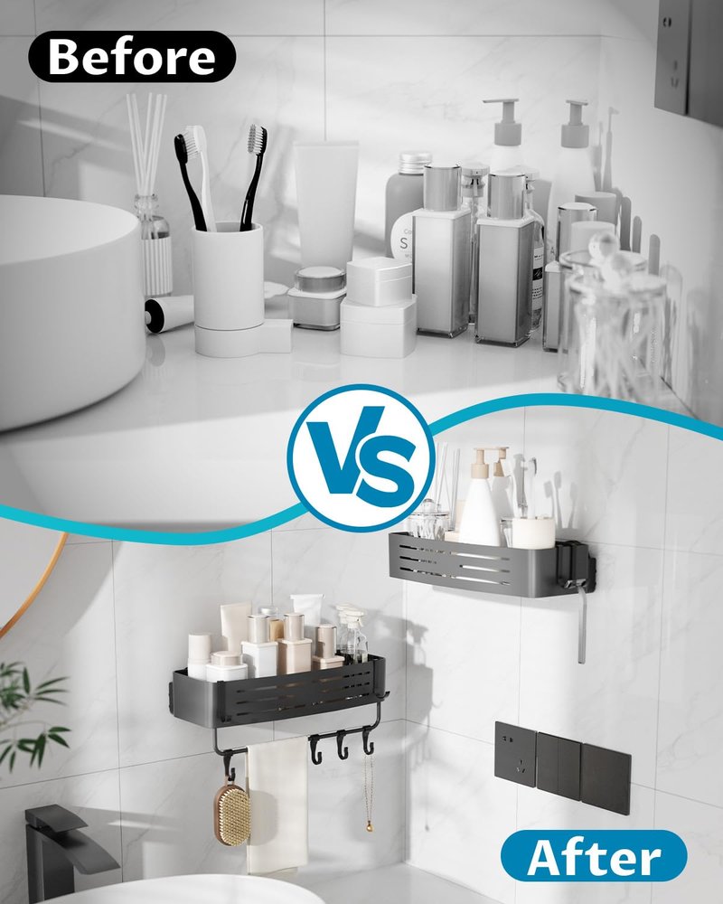 Onemake Suction Cup Shower Caddy, No Drilling Bathroom Organizer Shelf, Strong Vacuum Suction Holds Up to 22 lbs, Removable Shower Shelf for Tile Glass, Kitchen & Bathroom Storage Basket