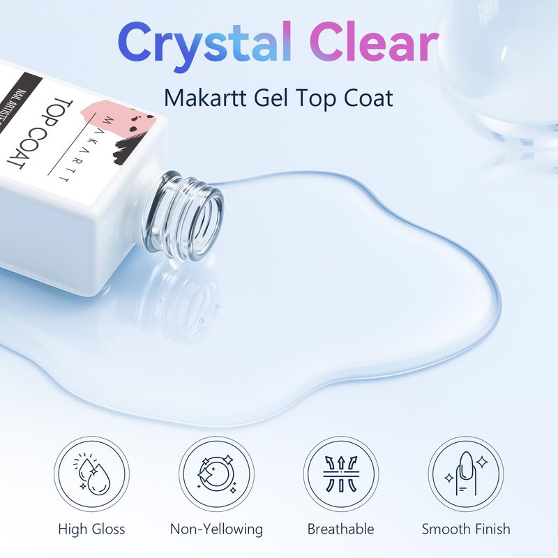 Makartt Gel Top Coat - 2 PCS No Wipe Top Coat Gel Nail Polish High Glossy Shine Finish Long Lasting, 10ML Clear Soak Off UV Nail Lamp, Salon Quality Art Design for Home Use Beauty Spring Gift