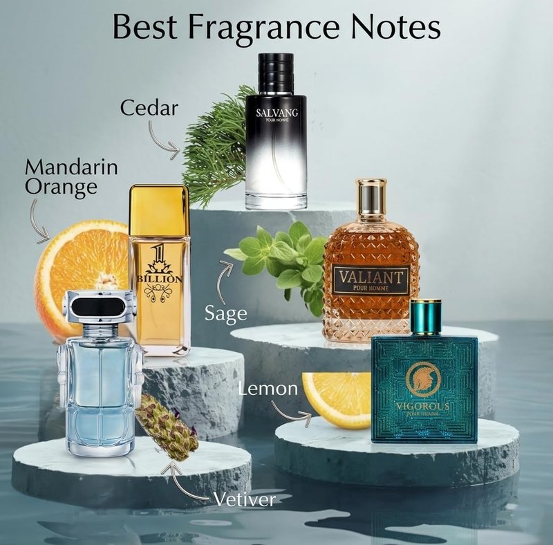 Signature Scent 5-Piece Men’s Fragrance Gift Set – Woody, Spicy & Citrus Cologne Collection – Includes Salvang, Billion, Vigorous, Valiant & Robot – Long Lasting Travel Size (30ml Each) Ideal Gift Set