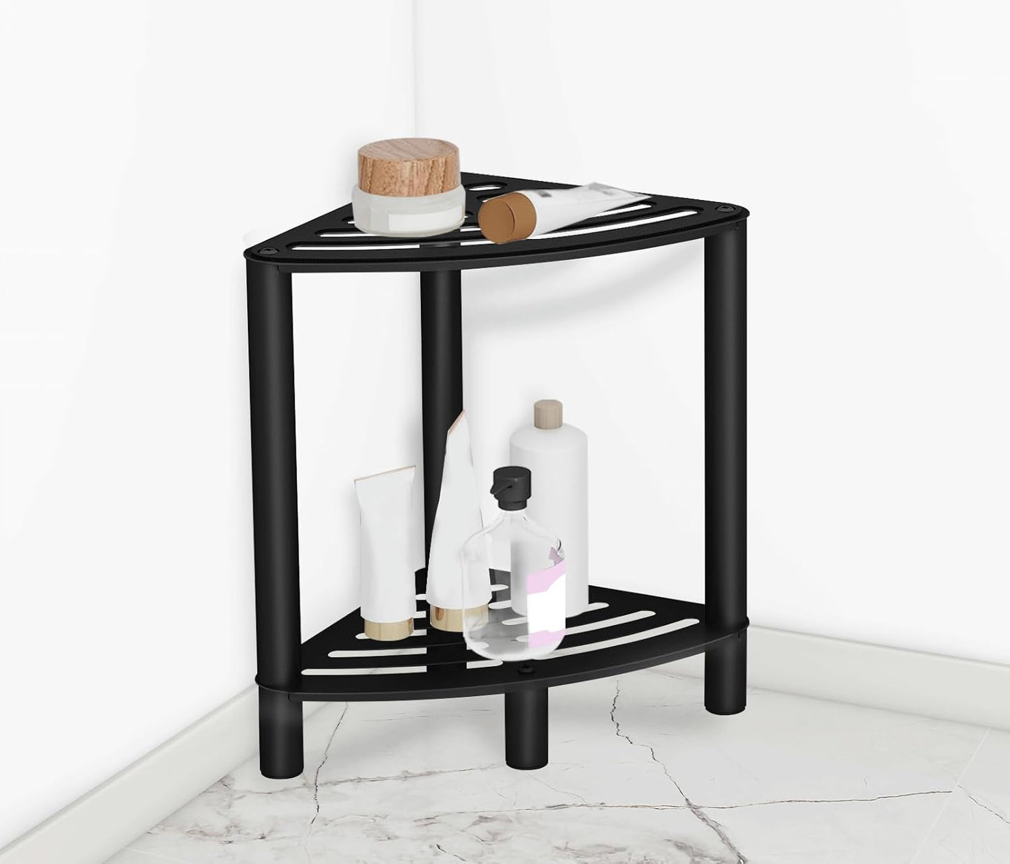 VOTZAAQ Stainless Steel Shower Stool - Double Layer Corner Bench | Matte Black Foot Rest for Small Bathrooms