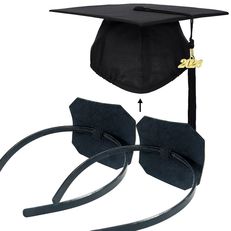 Packyouth Graduation Cap Headband Insert Anti-Fall Firm Hairband with Adhesive Insert Graduation Hat Headband Holder for Graduates, Students,Women (2, Black)
