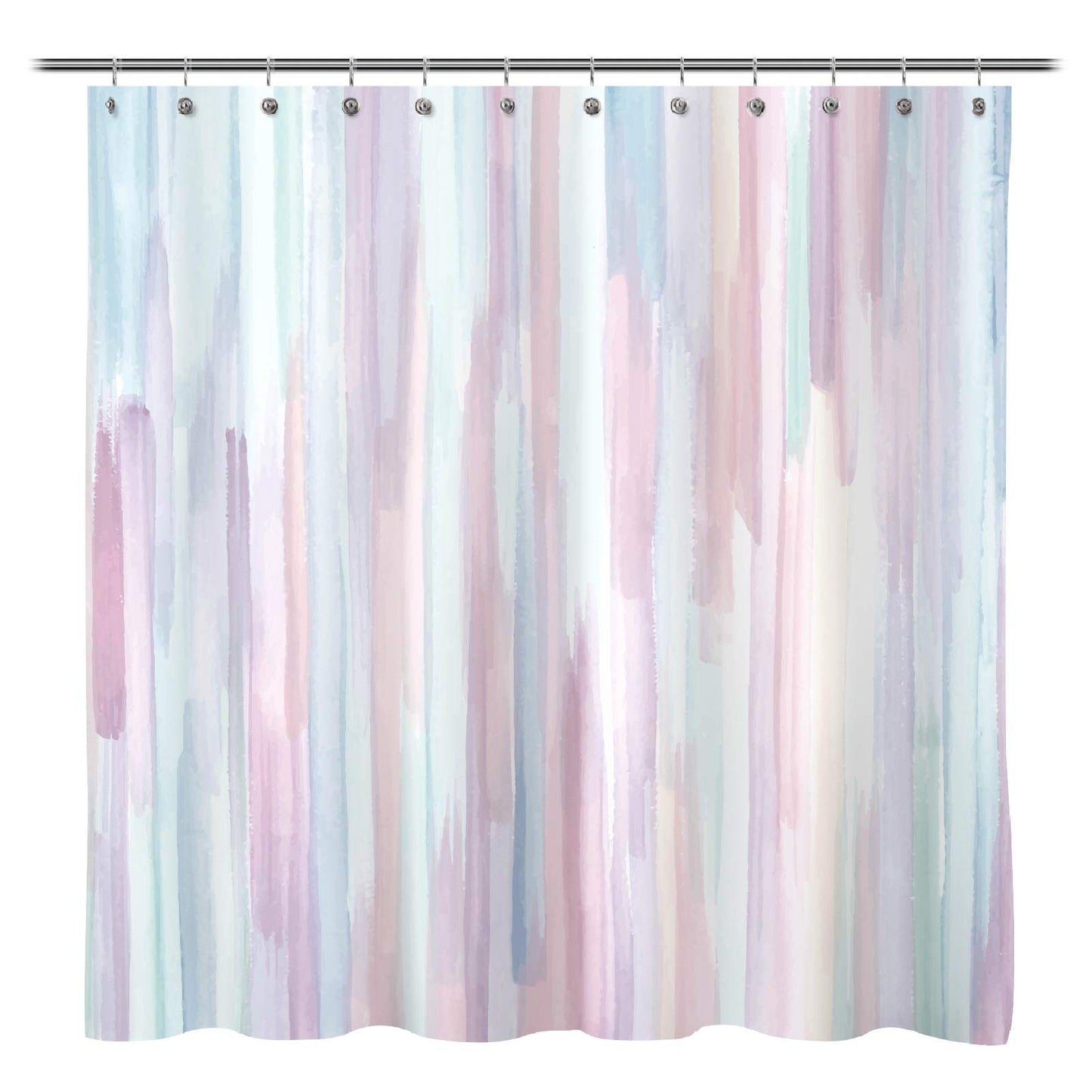 Sunlit Design Watercolor Painting with Macaron Pink and Blue Fabric Shower Curtain, Gouache Style Bathroom Decoration Curtains, Machine Washable
