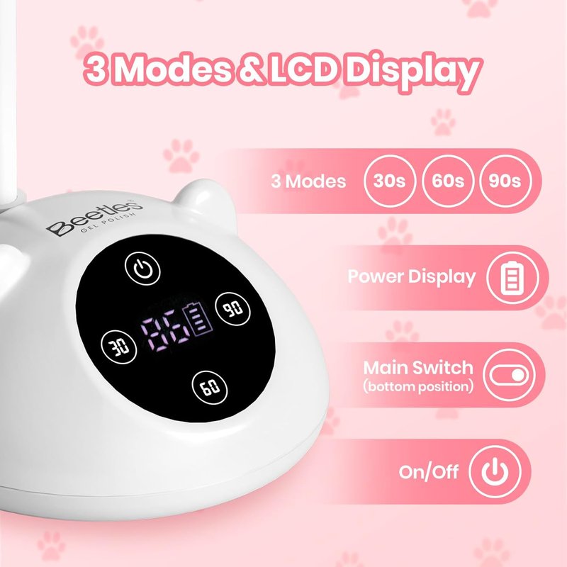 Beetles Gooseneck UV Nail Lamp - Meowgic MilkKitty Mini LED Nail Light with 3 Timer and Countdown Display Flash Cure Lamp for Gel Polish Nails Glue Builder Gel Smart Sensor Cordless Nails Dryer