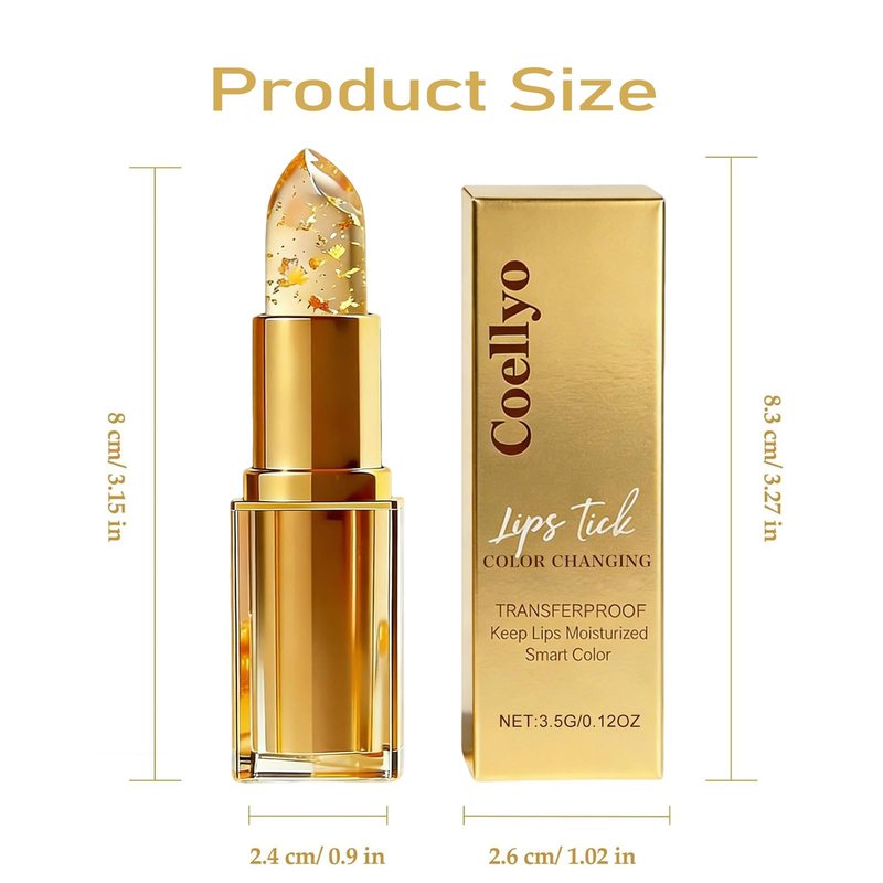PIN&WEI Color Changing Lipstick, Gold Crystal Ph Lipstick Color Changing, Long Lasting Moisturizing Glossy Shine Lip Gloss, Deep Nourishment