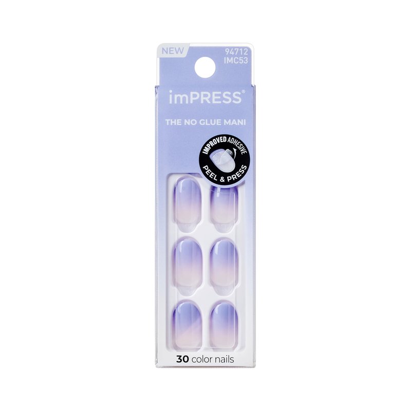 Impress Color Ombre Press On Nails, 'Friendzone', Blue, Short Oval, PureFit Technology, Patented Super Hold Adhesive, Chip Proof, Smudge Proof, Mini Nail File, Manicure Stick & 30 Fake Nails