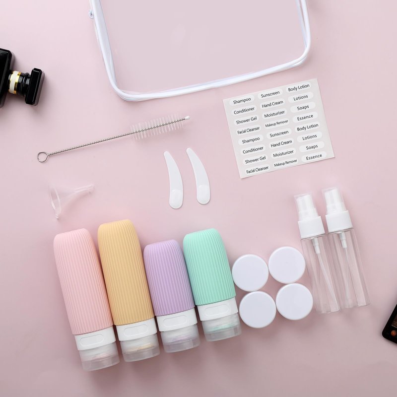 Mrsdry 16 Pack Travel Bottles Set, TSA Approved Leak Proof Silicone Squeezable Containers for Toiletries, Refillable Travel Accessories for Conditioner, Shampoo, Lotion & Body Wash Accessories