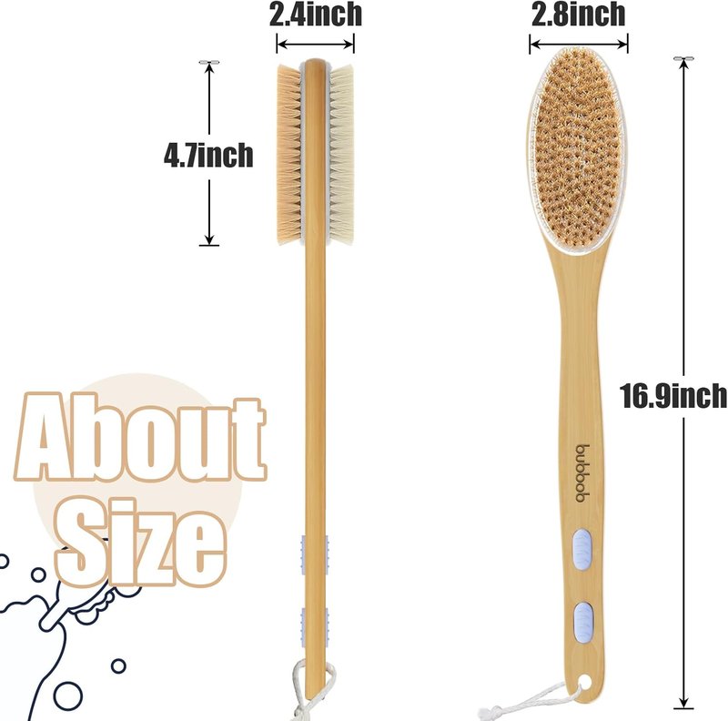 Skiennix Back Scrubber - Long Handle Bath Brush for Exfoliating | Wet or Dry Use, Blue