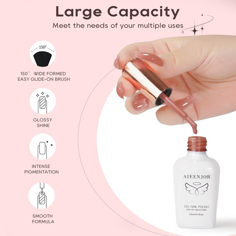 Aieenjor Nude Gel Nail Polish, 0.5 Fl Oz UV LED Soak Off Cocoa Brown Gel Polish, Long Lasting Jelly Translucent Gel Polish for Nail Art DIY Manicure and Pedicure, 37
