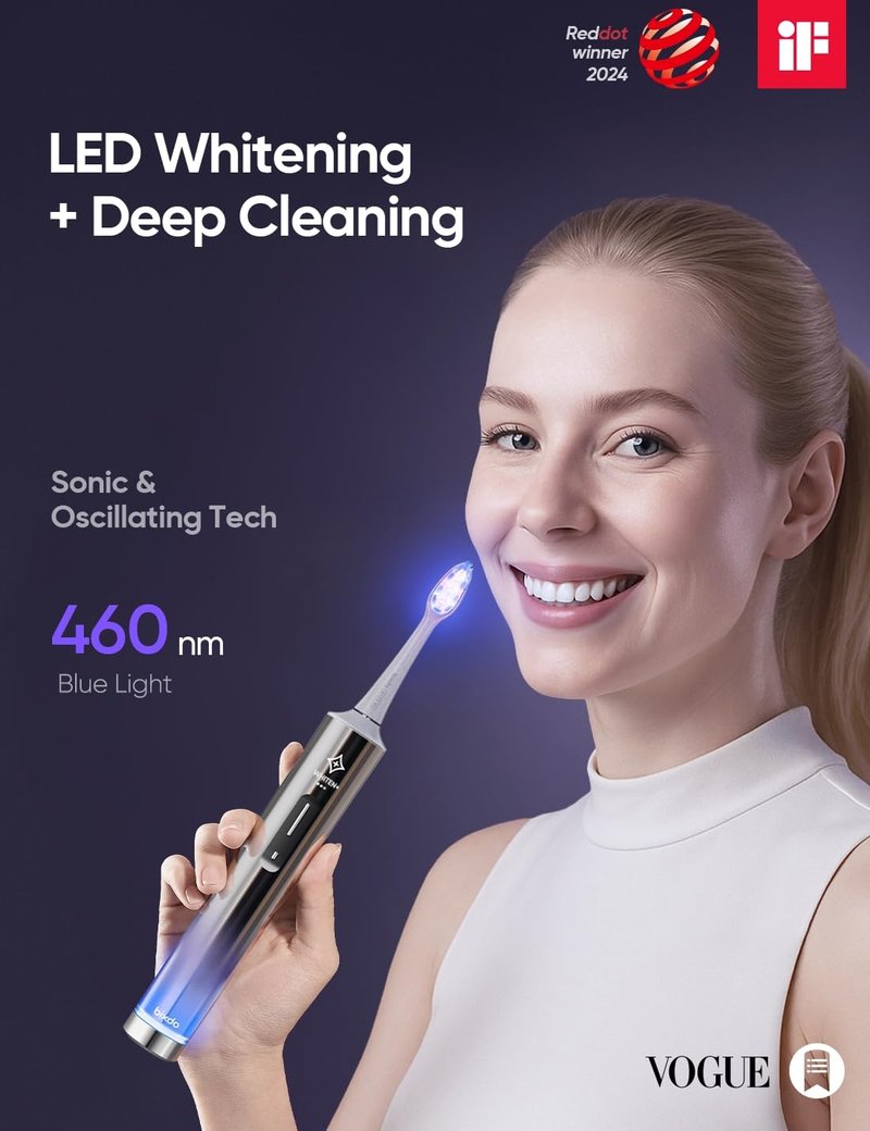 bixdo Whitening Electric Toothbrush for Adults, Professional 460nm Whitening Blue Light Tech, 31,000VPM Sonic & Oscillating Cleaning with Smart AI Sensor, 6-Month Long-Lasting Battery