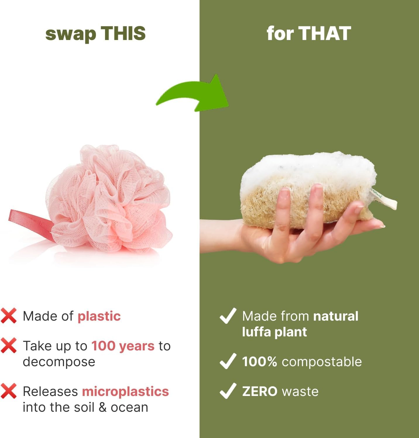 Natural Loofah Back Scrubber with Long Handle 2 Pcs – Natural Loofah Sponge & Brush for Men Women – Loofah with Handle for Bath & Shower, Exfoliating Back Loofa