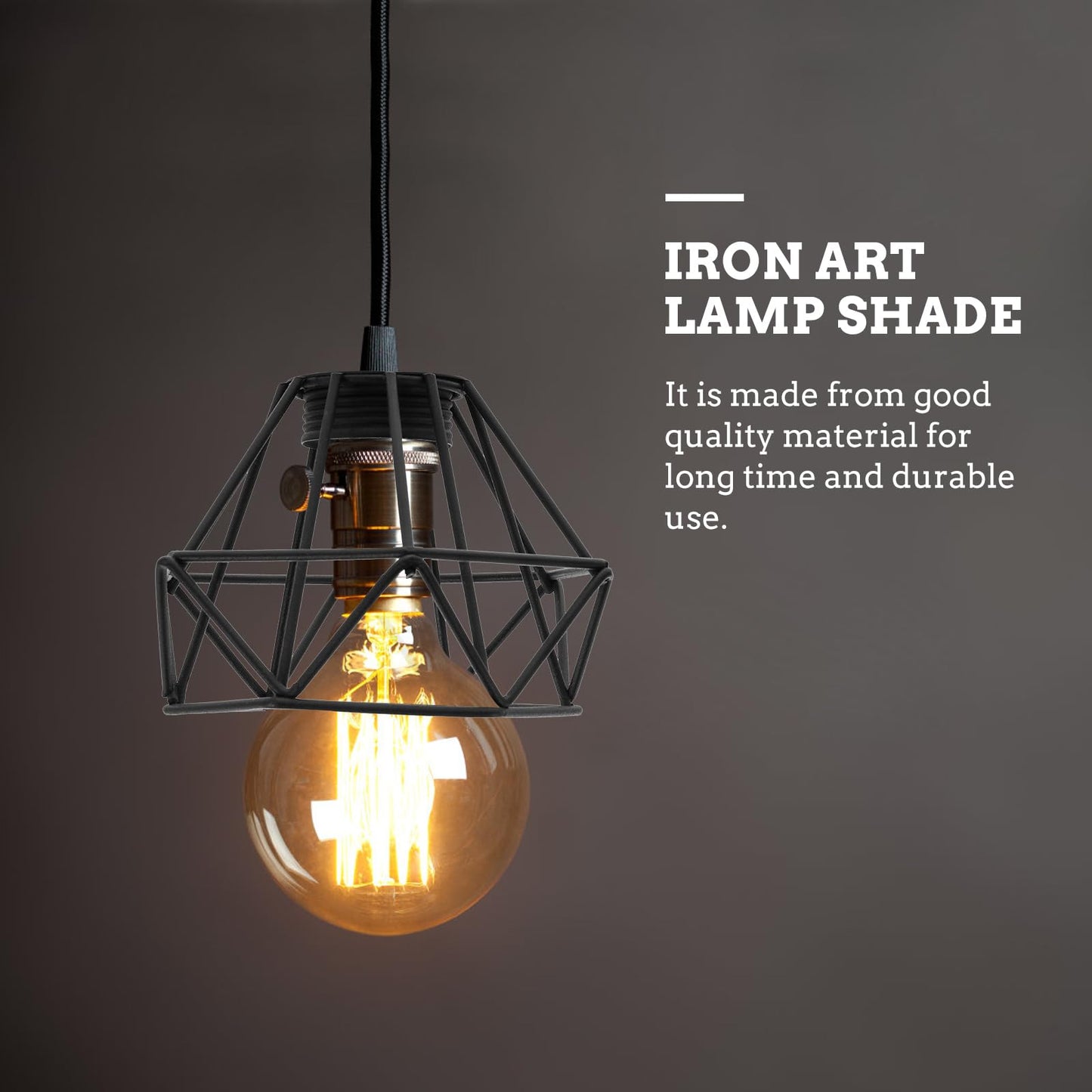 TOVINANNA Lighting Metal Cage Lampshade Industrial Vintage Diamond Shape Lamp Shades Hanging Lighting Cover, Black