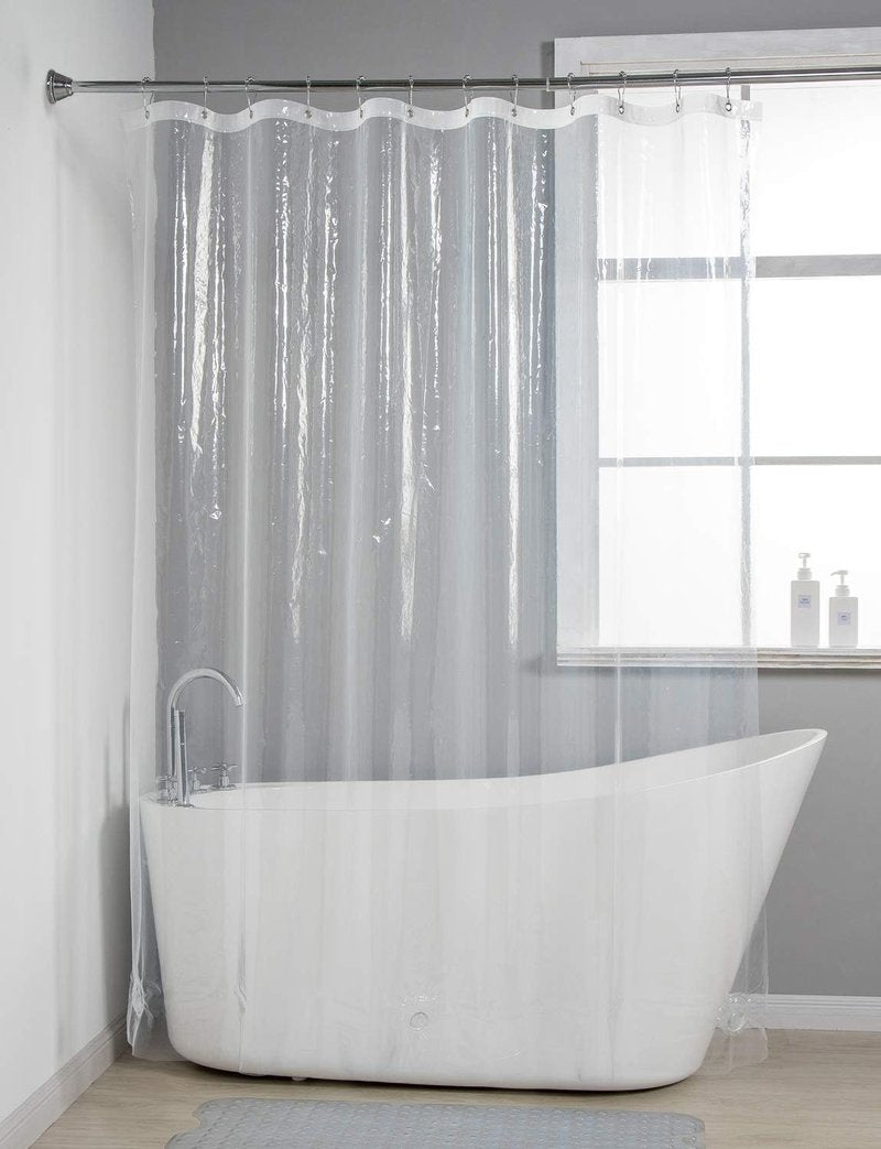 AmazerBath Shower Loofah Balls - Soft 75g Each | 2 Pack Thin PEVA Shower Curtain Liners 72 x 72 Inches