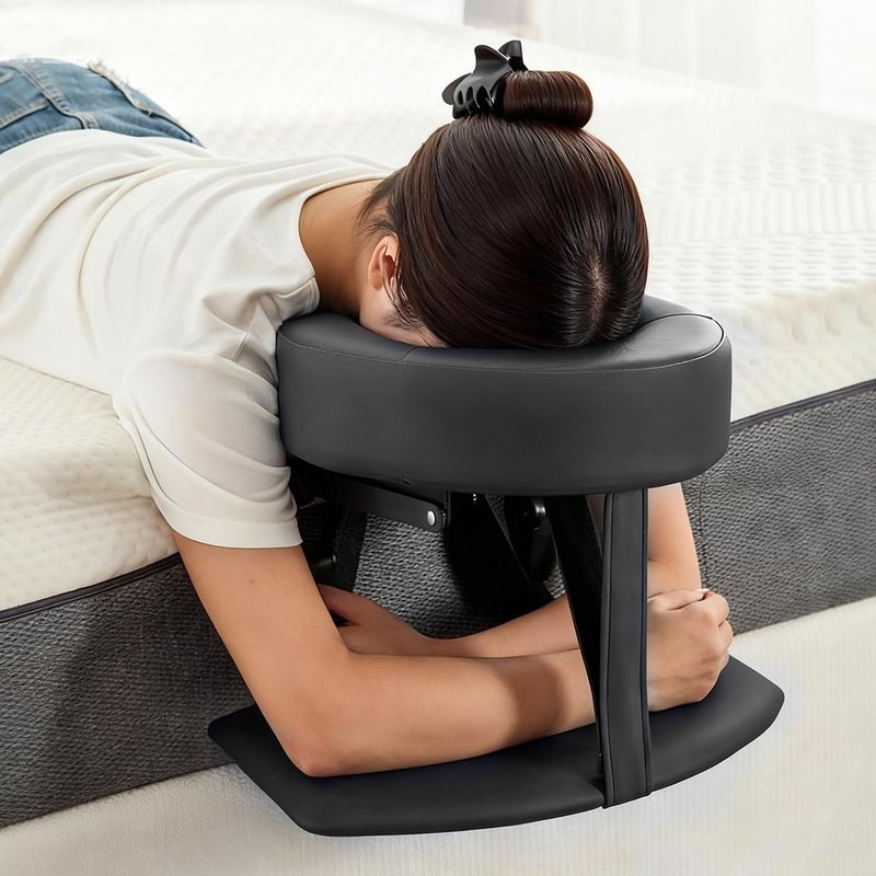 HoMove Massage Headrest for Bed, Adjustable Massage Face Cradle at Home, Portable Bed Massage Head Holder, Massage Table Head Rest for Salon Spa, Face Down Pillow After Eye Surgery, Black with Armrest