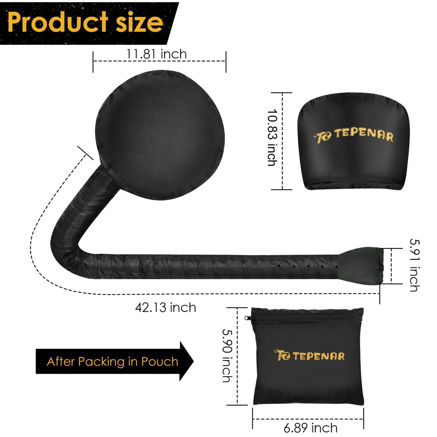 TEPENAR Bonnet Hair Dryer Attachment, Large - Black, Upgraded Soft Adjustable for Hand Held Hair Dryer, Fast Drying, Ideal for Natural Curly Textured Hair Care and Speeds Up Drying Time at Home