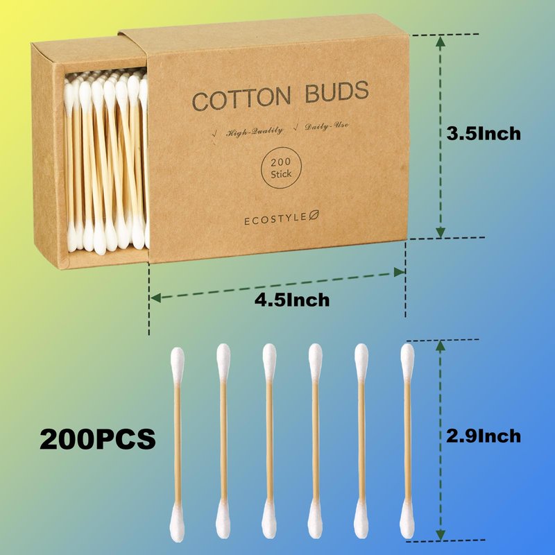 200 Count Double Tipped Cotton Swabs | Premium Pure Cotton with Sturdy Burr-Free Wooden Sticks | Multi-Use for Beauty Touch-Ups, Household Cleaning, Pet Grooming & Personal Care