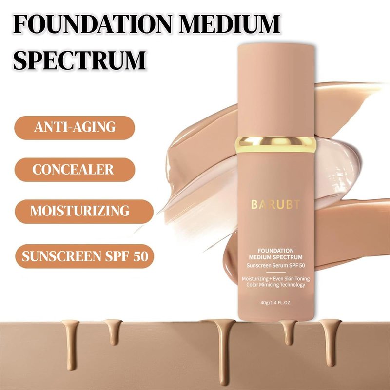 BARUBT 4 in 1 Color Changing Foundation - Medium Spectrum, Evening Skin Tone, Long-Lasting & Waterproof Hydrating Concealer with Medium to Full Coverage, Lightweight Flawless Finish Makeup