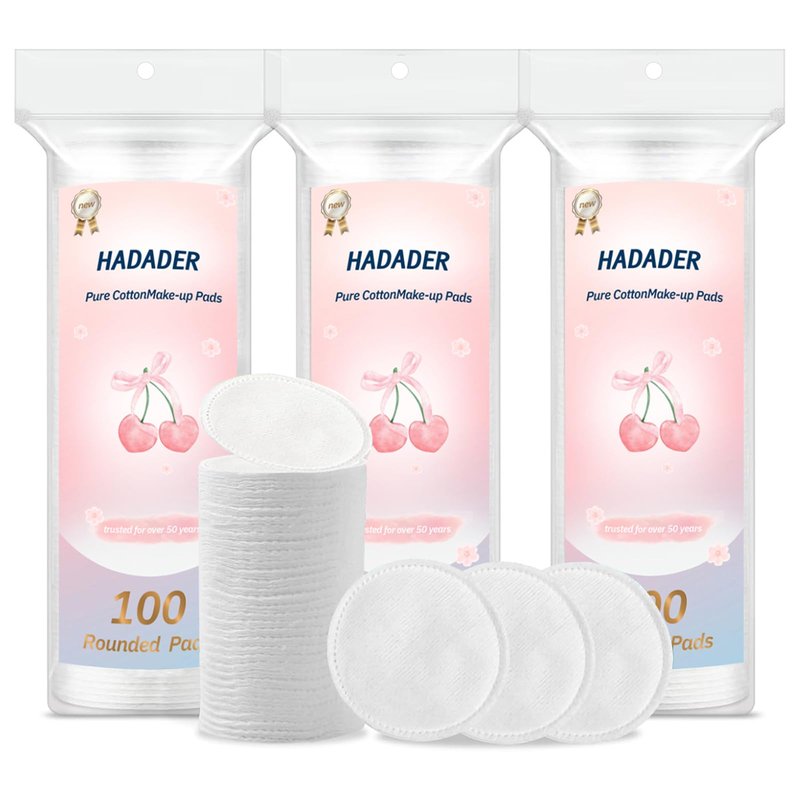 HADADER Cotton Rounds (300 Count) Makeup Remover Pads, Hypoallergenic, Lint-Free | 100% Pure Cotton