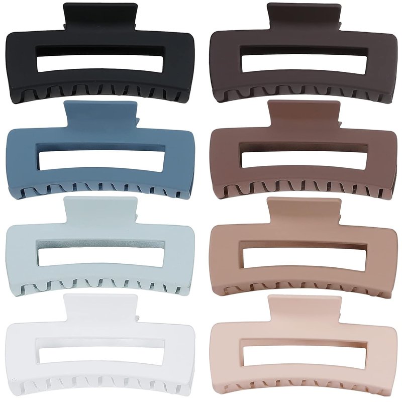 Skiennix Large Hair Claw Clips - 8 Pcs Non-Slip Acrylic Clips for Thick Hair - Stylish Blue & Brown