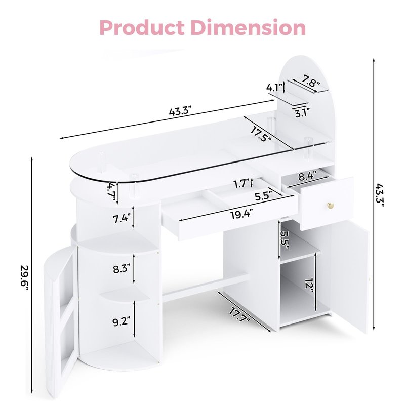 HolaiNail Manicure Table Nail Station with Tempered Glass Top, Professional Nail Tech Desk with Storage Cabinet & Drawer, Acetone Resistant, for Nail Beauty Salon Workstation(White)