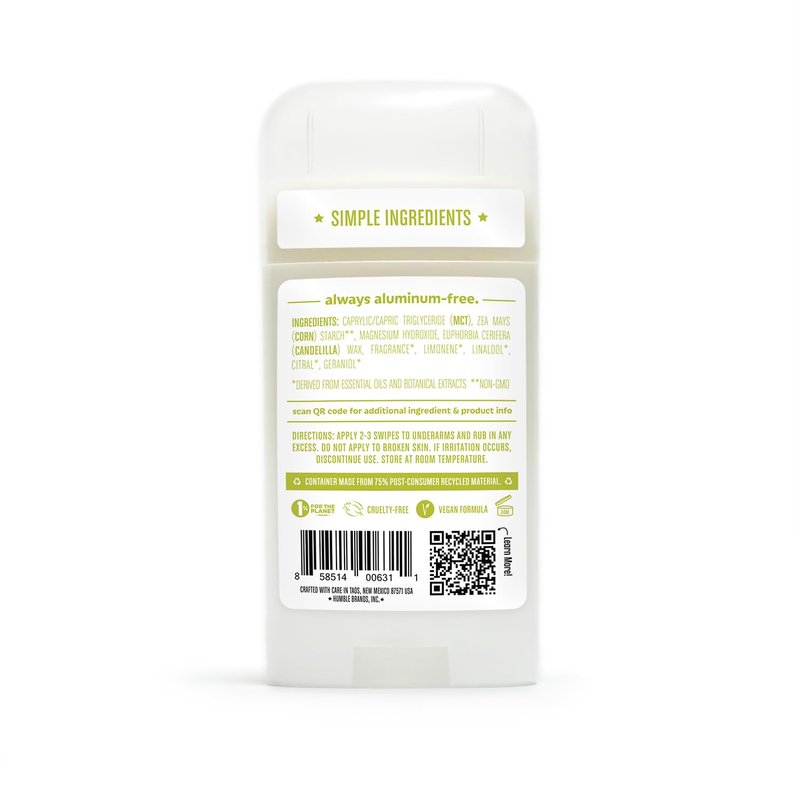 Humble Aluminum-Free Deodorant for Women & Men, Bergamot & Ginger - Baking Soda-Free Natural Deodorant Stick for Sensitive Skin with Essential Oils for Long-Lasting Odor Control, 2.5 Oz