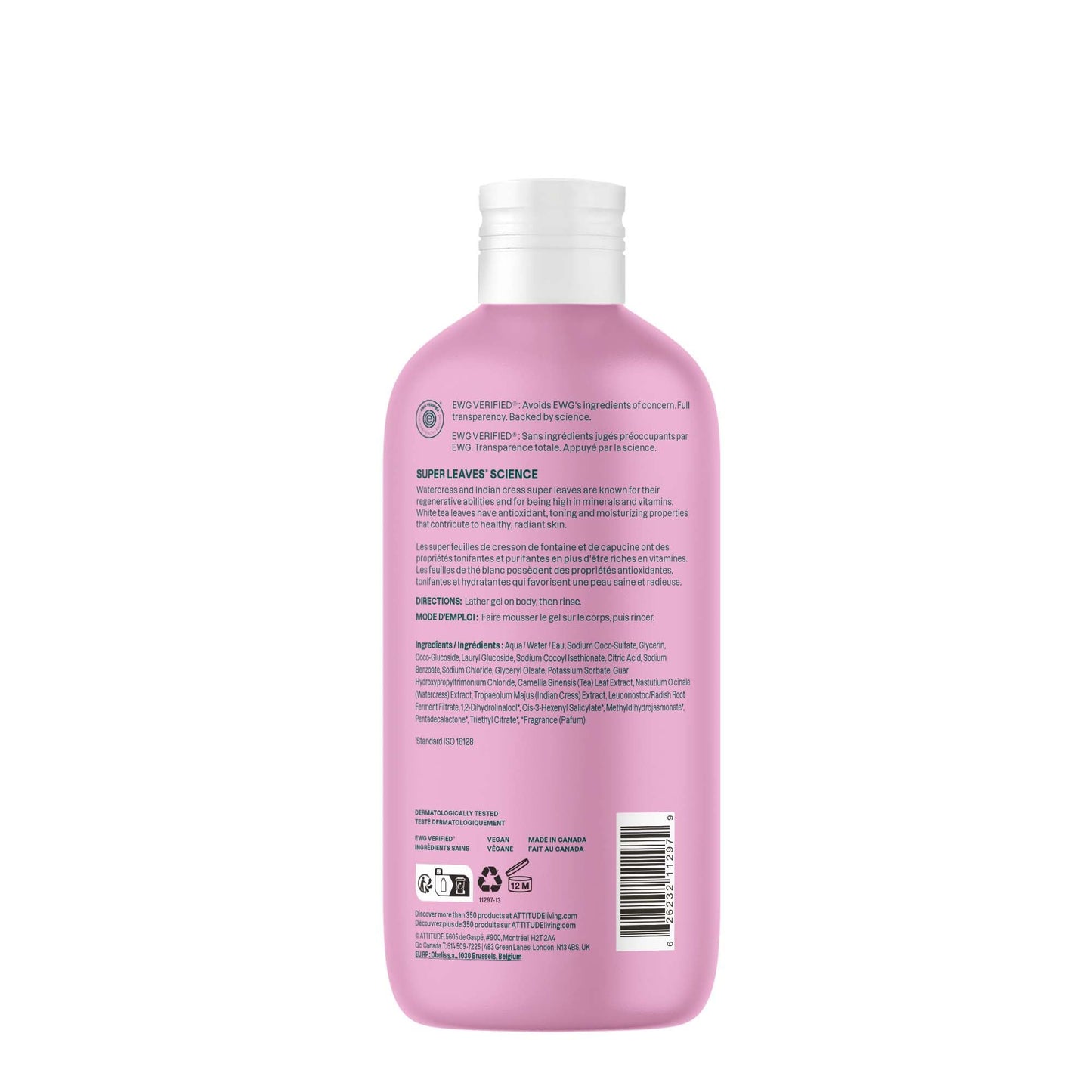 ATTITUDE Body Wash, EWG Verified Shower Gel, Dermatologically Tested, Plant and Mineral-Based, Vegan Personal Care Products, Coconut & Wild Berries Scent, 16 Fl Oz
