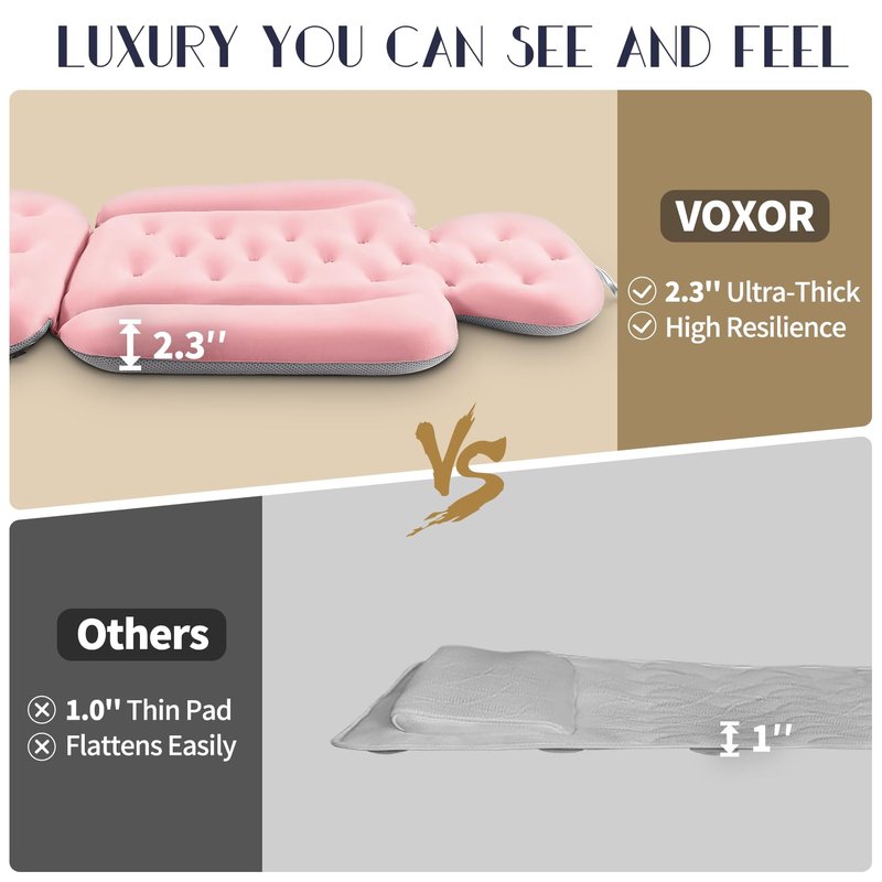 Full Body Bath Pillow for Bathtub, Thick Bathtub Cushion, Luxury Tub Pillow for Bath for Headrest Neck and Back Support Pink 51" x 16"