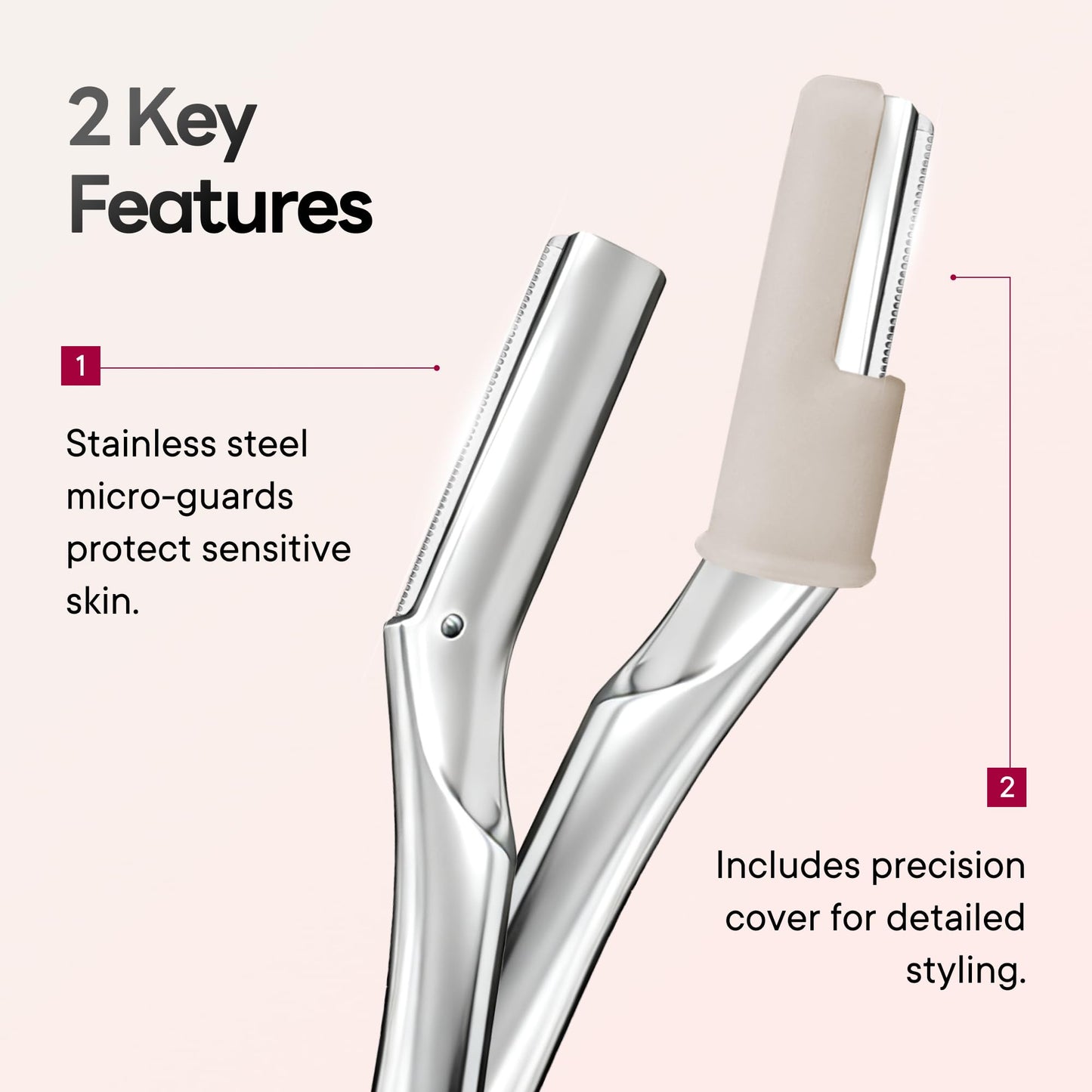 CAVEEM Eyebrow Razor, Face Razors for Women & Men, Dermaplane Razor for Face Exfoliation, Peach Fuzz Removal with 6 Blades (Matte Silver)
